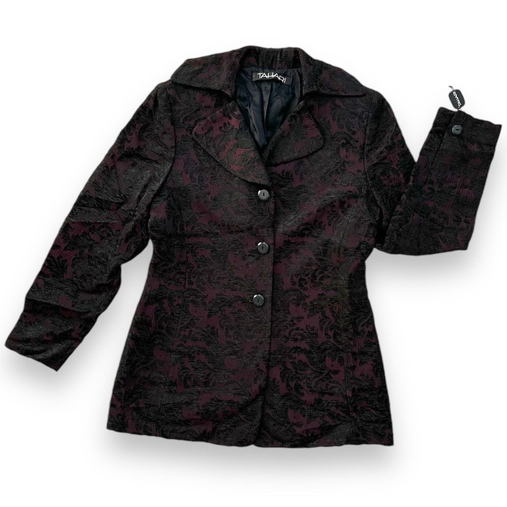 TAHARI Vintage With Tags Burgundy and Black Lined Blazer‎ Wm Sz 8 - Picture 3 of 9